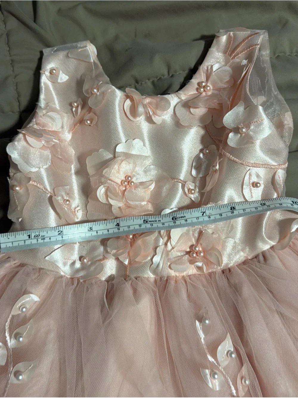 Girls Size 2 Blush Pink Floral Applique Tulle Party Dress w/ Satin Bow